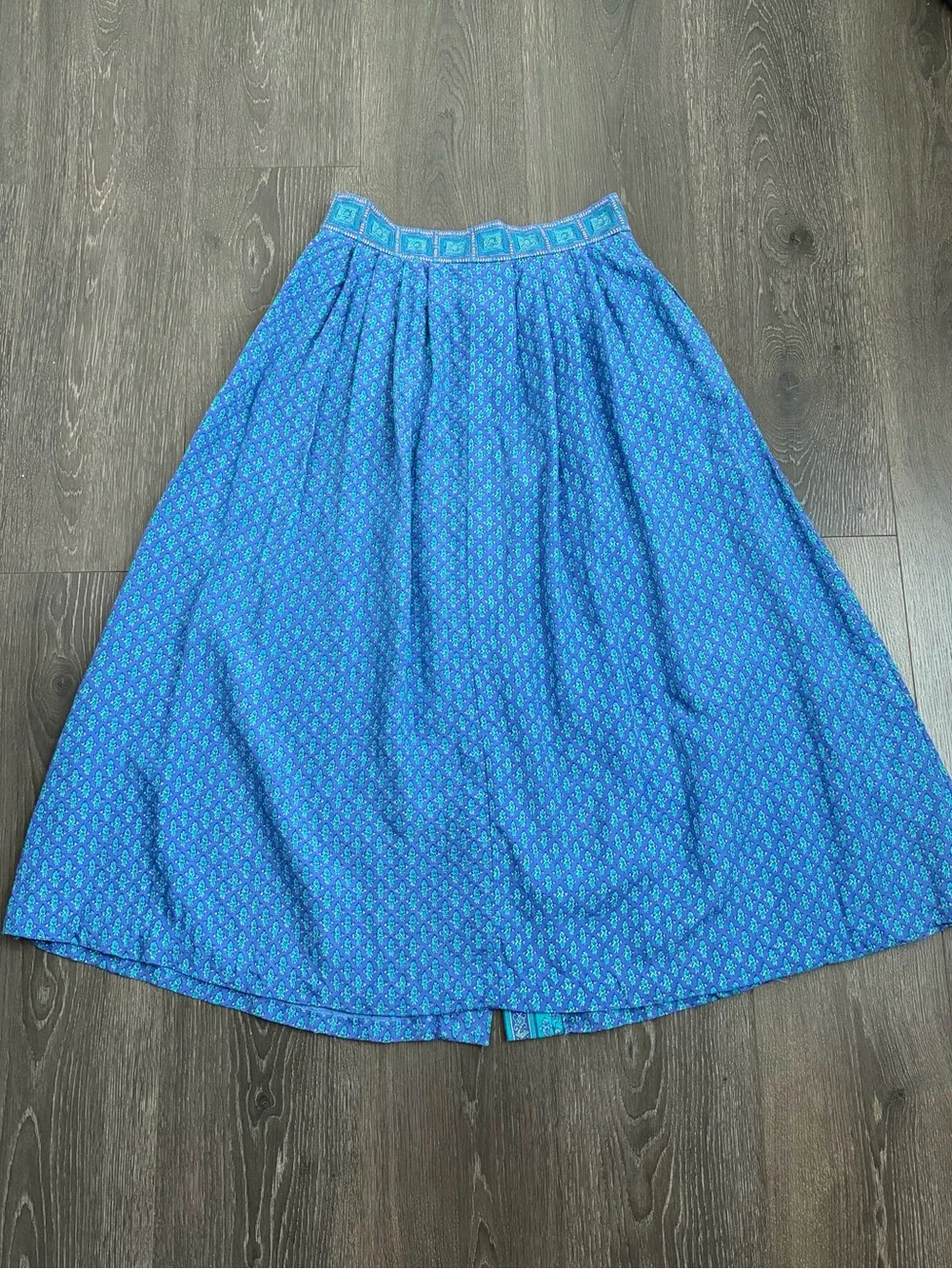 Vintage David Brooks Prairie Mid Blue A-Line Skirt with Contrast Button Front 10 - Picture 3 of 7